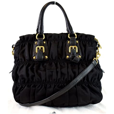 Prada Gaufre Black Leather Handbag BN1336 .